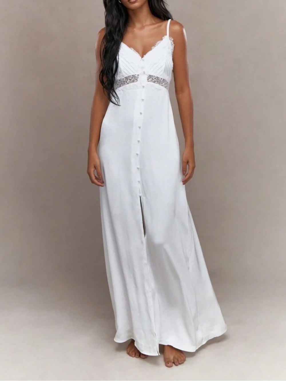 Missguided White Lace Satin Slip Dress